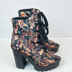 Jessica Simpson Shoes Paisley Lace-Up Ankle Boots - Black and Multicolor Size 7M